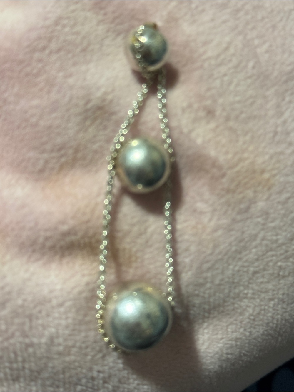 Triple Gray Pearl Drop Earrings with Double Silver Chains